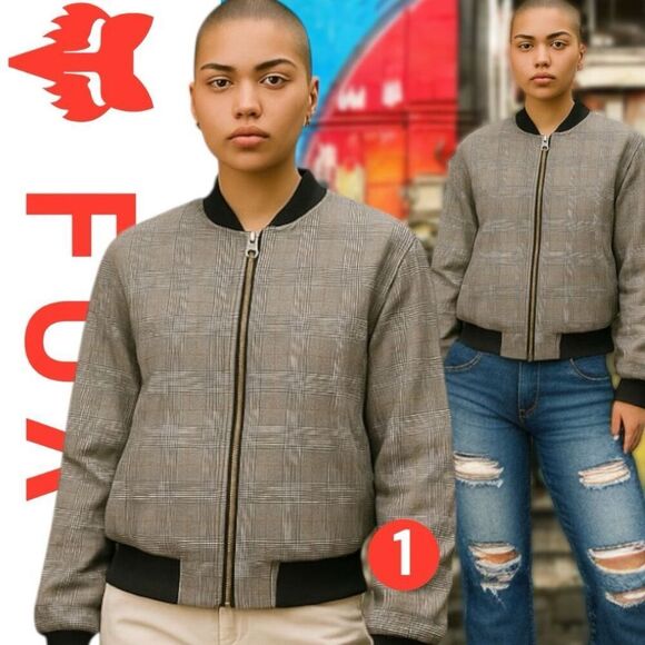 Fox Other - Mens Fox Zip Up Plaid Black White Bomber Long Sleeve sz 1 unisex shacket
